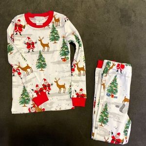 Pottery Barn Kids Organic Pajama Set Christmas Santa Claus Reindeer List Size 4